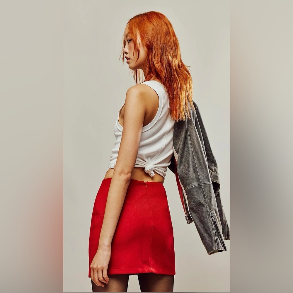 NWT FP x Tach $191 Fabrizia Wool Blend Mini Skirt (red) Medium - Picture 2 of 6